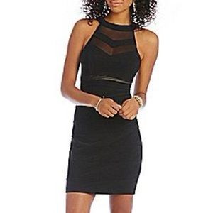 Honey and Rosie Illusion Panel High Neck Sheath Dress